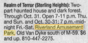 Riverland Amusement Park (Utica Amusement Park) - Haunted House Oct 2000 (newer photo)
